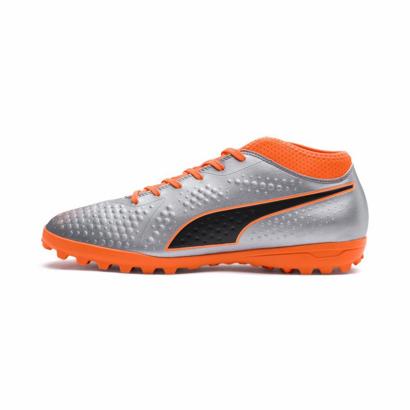 Chaussure de Foot Puma One 4 Synthetic Tt Homme Argent/Orange/Noir Soldes 456UZQPS